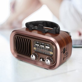 Vintage Radio Retro Bluetooth Speaker, 3 Bands Bluetooth AM FM Radio with Old Fashioned Classic Style, Multifunctional Portable Vintage Radio Speaker for Indoor and Outdoor (RXBT628)
