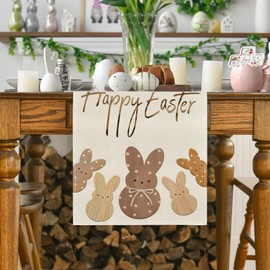 RABUSOFA Carrots Rabbit Bunny Happy Easter Table Runner, Spring Summer Seasonal Holiday Kitchen Dining Table Decoration for Indoor Outdoor Home Party Decor 13 x 90 Inch Brown