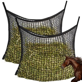 GAOUTO Hay Net Hay Bag for Horses, 80 x 90 cm Large Hay Bag, Hay Net Mesh, Horse Hay Net with 4 Carabiner Hooks, Feeding Net for 8 kg Hay, Farming Hay Net, Hay Bag for Horses