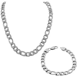 My Daily Styles Stainless Steel Silver-Tone Mens Classic Link Chain Necklace and Bracelet Set