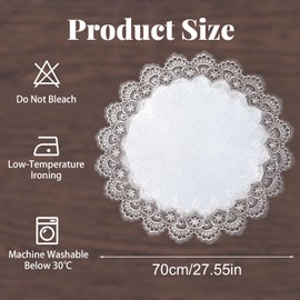 URROMA Elegant White Jacquard Tablecloth Round Insulated Placemat Decoration Cover for Home Dresser Dining Table 68cm