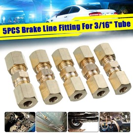 5PCS 3/16IN Brass Compressions Fittings Connector Resistant Brake Pipe Connector, Union with Size(Length*High): 33 * 10mm, for 1.3 * 0.39in Brake Pipe, Included in 5PCS Pack (Coffee)