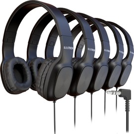 Bulktech Wired On-Ear Leather Headphones with 3.5mm Connector, Oval Metal Housing, Bulk Wholesale, 10 Pack, Black Color