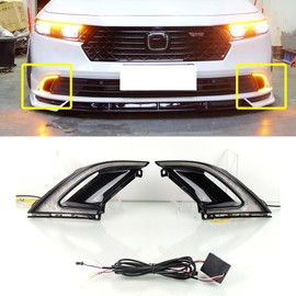 KITOCARTOP LED DRL Fog Lights with Amber Sequential Turn Signal Driving Lights Fit for 2023 2024 Honda Accord Front Bumper Headlights