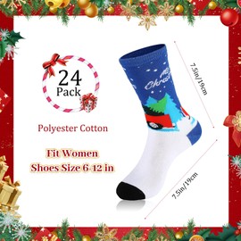 Handepo 24 Pairs Christmas Socks Christmas Crew Sock Warm Winter Holiday Socks Xmas Soft Socks for Women Novelty Holiday Gift (Modern)