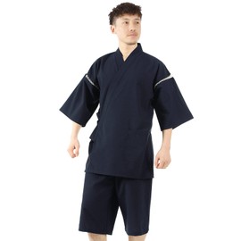 [Poweforest] Jinbei Men's 100% Cotton Loungewear, Gentlemen, Summer, Festivals, Fireworks, Cool, Kimono, Top and Bottom Set, Room Wear, M/L/LL/3L, Solid navy