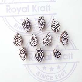 Royal Kraft Leaf and Assorted Pattern Small Wooden Printing Blocks (Set of 10)