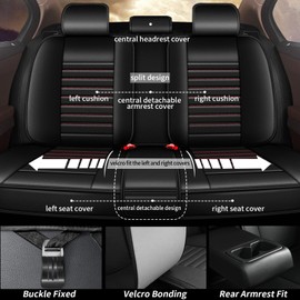 JIAMAOXIN Seat Covers for Toyota Avalon 2001-2023 Car Seat Covers Full Set 5 Seats Waterproof Faux Leather Car Seat Cushion Protector Compatible Airbag (Black & Red)