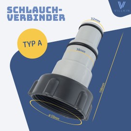 Villkin Adapter (Pack of 2) Type A Compatible with Intex Pools with 32 mm and 38 mm Connection (Standard, Grey)