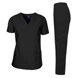 Dagacci Medical Uniform Scrubs Medical Uniform Unisex Scrubs Set Medical Scrubs Top and Pants (X-Large, Black)