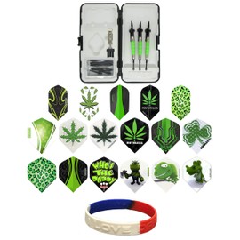 Sure Grip Viper Green Soft Tip Darts with Dart Case & Accessories Choice of Flights 16 or 18 Grams (Ruthless Pot Leaf Black, 16g)