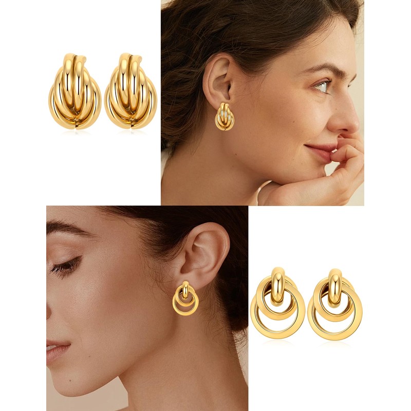 Wrlcorly 8 Pairs Gold Knot Earrings for Women Geometric Twisted