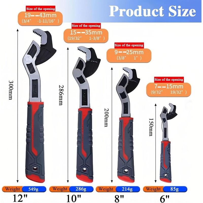 Self Adjusting Pipe Wrench,6" 8" 10" 12" Pipe Vise Micro