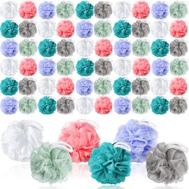 Umigy 60 Pcs Bath Sponge Shower 40g Loofahs Bulk Bath Luffas Exfoliating Body Scrubber Pack Soft Colorful Mesh Balls Puff Bathing Accessories for Men and Women Exfoliating Sponge