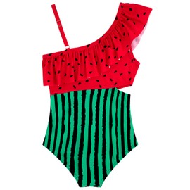 Alakuoti Kids Swimsuits Watermelon One Piece Swimsuit Adjustable Straps Swimsuit Cute Ruffle Suit Girls Summer UPF 50+ Quick Dry Beach Bathing Suit Girls Swimsuits Watermelon 13-14 Years