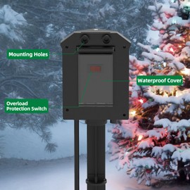 Tiffcofio TiFFCOFiO Outdoor Power Strip Weatherproof, 25 FT Extension Cord with Stake, 6 Grounded Weatherproof Outlets for Yard Decorations, 15A/1875W, ETL Listed