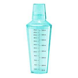OGGI Clear Cocktail Shaker - 24 oz / 700 ml, Clear Durable Plastic Construction, Built in Strainer - Ideal Home Bar Drink Mixer, Bartender Kit, Essential Bar Accessories, Aqua