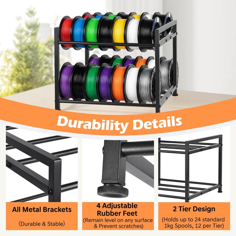 MAYJOY Desktop 3D Printer Filament Storage Rack, 2-Tier Metal