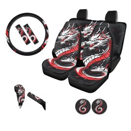 GIFTPUZZ Dragon 11-Piece Car Accessories Set – Premium Car Seat Covers, Gear Shift Knob Covers, Seat Belt Pads, Steering Wheel Cover, and Car Coaster for Cars, Trucks, and SUV