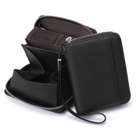 SENDEFN Mini Wallet, Women's, Genuine Leather, Compac, Large Capacity, Coin Purse, Bills, Card Case, Box Type, Anti-Skimming, Small Wallet, black