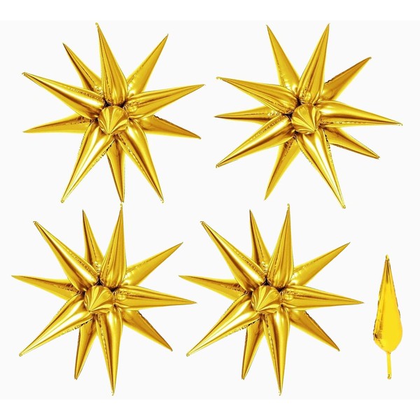 Maylai 50 Pcs Gold Star Balloons Metallic Explosion Star 26" Foil Balloons 12 Point Star Balloons Starburst Cone Mylar Spike for Birthday Christmas Party Decoration Happy New Year Balloons 2023
