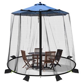 WANRU Mosquito Netting for Patio - Mosquito Netting for Outdoor Umbrellas and Patio Tables - Patio Mosquito Netting with 2 Zipper Door and 6 Sandbags, 8 Clamps