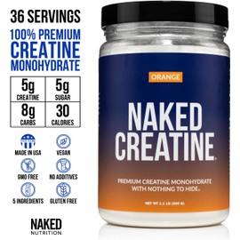 Naked Pure Micronized Orange Creatine Monohydrate - 36 Servings - 500 Grams, 1.1Lb Bulk, Vegan, Non-GMO, Gluten Free, Soy Free. Aid Strength Gains, No Additives