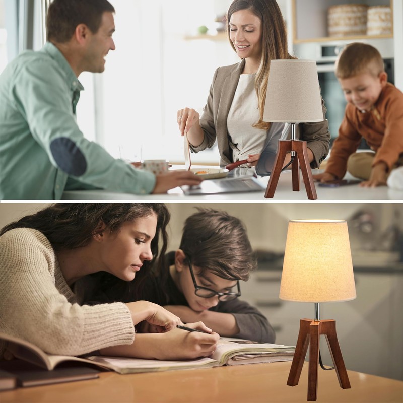 Dreamholder Wood Bedside Table Lamp, Tripod Desk Lamp with On-Off