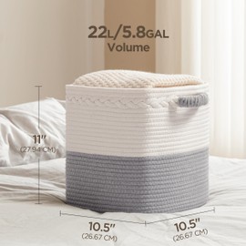 UBBCARE Set of 3 Cotton Rope Basket 11 X 10.5 X 10.5 Inches, Woven Storage Baskets for Shelves, Organizing with Handles, Cube Storage Bins for Storage Books, Magazines, Grey