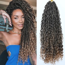 8 Packs Goddess Locs Crochet Hair for Black Women, Pre-looped Boho Faux Locs with Curly Ends Long River Crochet Hair for Black Women Hair Extensions(1B/27,24 Inch)