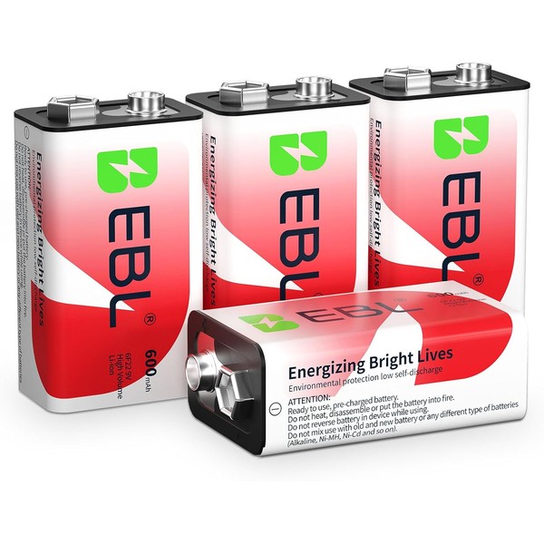 EBL 9V Rechargeable Batteries 9 Volt Lithium ion 600mAh Li-ion