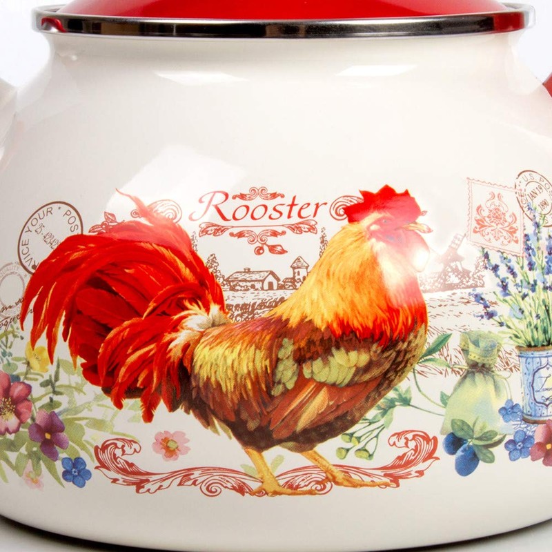 Whistling Tea Kettle Stovetop Rooster Enamelware Kettle 2.7-qt. (2.5 L)