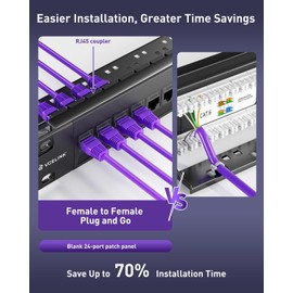 VCELINK 24 Port Keystone Patch Panel 1U 19-Inch, with 25-Pack UL-Listed UTP CAT6 Keystone Coupler and Removable Cable Management Bar, 1 Gbps, Compatible with CAT5/CAT5E/CAT6