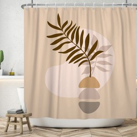 ASDCXZ Boho Shower Curtain 180 x 200 cm, Modern Abstract Art Boho Style Brown Leaves Beige Bathroom Washable Shower Curtains Polyester Textile Waterproof Bath Curtain for Bathtub with 12 Hooks