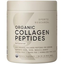 Sports Research® Organic Collagen Peptides Powder, 30 Servings (Unflavored) | Hydrolyzed Type I & III Made Sustainably from Grass-Fed Cows - USDA Orga