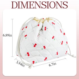 AMZMA Quilted Makeup Bag for Women, Coquette Aesthetic Cosmetic Bag, Cute Travel Toiletry Bag, Cotton Drawstring Pouch for Women and Girls