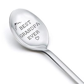 Grandpa Gift Spoons from Grandson Granddaughter, Best Grandpa Ever Spoon for Papa Grandfather Christmas Birthday Gifts from Grandkids to Grandpa Granddaddy Xmas Gift Engraved Coffee Tea Spoon