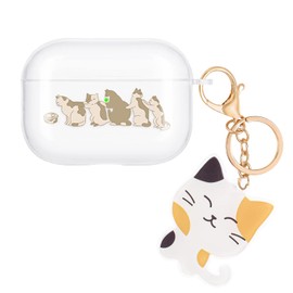 Case Compatible with Airpods Pro, Clear Cute Cartoon Cat Soft TPU Airpods Case with Lovely Kitty Keychain for Girls Women Portable AirPods Accessories Protective Case for Airpods Pro