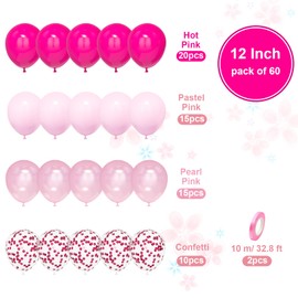 Hot Pink Balloons, Ousuga 60 pcs 12 Inch Pastel Pearl Pink Confetti Latex Balloons Set for Girls Women Birthday Party Wedding Baby Shower Baptism Valentines Anniversary Engagement Decorations