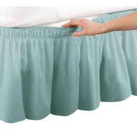 Collections Etc Wrap Around Bed Skirt, Easy Fit Elastic Dust Ruffle, Green, Queen/King