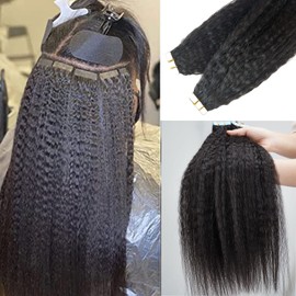 Tape in Hair Extensions Human Hair Black Women, Soft Shiny Brazilian Kinky Human Hair Extensions Tape ins 22inch Kinky Straight Hair Extensions Tape Extensions Double Sided Tape in Remy Hair 20pcs 50g