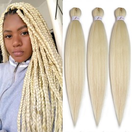 BALINGHAIR Pre-Stretched Braiding Hair Extensions Beige White Kanekalon Braiding Hair Hot Water Setting 26 Inch (613#-3Pcs)