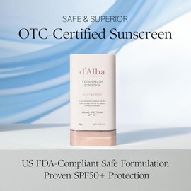 d'alba Piedmont Air Fit Fresh Sun Stick, OTC BROAD SPECTRUM SPF 50+, protección solar no pegajosa sobre la marcha, palo de sol vegano esencial para ex