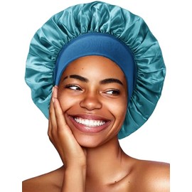 Weardear Silk Bonnet for Women Satin Hair Wrap 1 Pcs Comfortable Night Sleep Cap Soft Hair Bonnets Blue Green M
