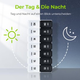 AUVON AUVON Tablettenbox 7 Tage Morgens Abends, Handlicher Tablettenbox mit Großen Separaten Fächern für Medikamente, Vitamine, Fischöl, Nahrungsergänzungsmittel usw.