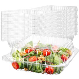 HOUZZKINGZ USA 25 Clear Plastic Containers, 8" X 8" X 3" Hinged Lid Togo Clamshell Food Containers for Food, Strawberry Boxes, Bakery Supplies, Cake, Cookie, Dessert, Salad, Treat Boxes