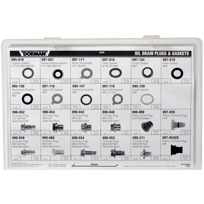 Dorman 990-600 Oil Drain Plug and Gaskets Tech Tray (23