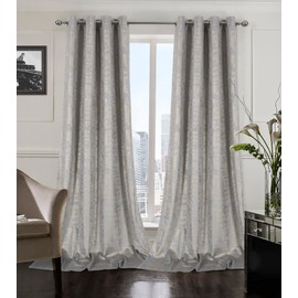 always4u Soft Velvet Curtains 108 Inch Length Luxury Bedroom Curtains Gold Foil Print Window Treatments for Living Room 1 Panel Silver