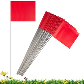 IKAYAS 4 * 5 Inch Red PVC Small Yard Flag Stake - 50 Pack Lawn & Garden Flags