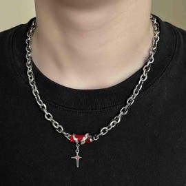 IRCOMULTI Star Square Layered Collar Necklace Red Square Gemstone Choker Necklace Vintage Tiny Star Pendant Necklaces Punk Silver Chain Layered Necklaces Jewelry for Women